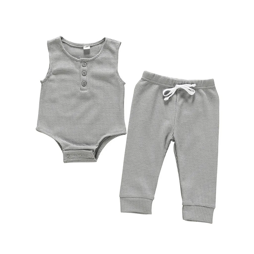 2PCS Summer Newborn Infant Baby Boys Girls Clothes Sleeveless Solid Colors Romper Jumpsuit Tops Drawstring Pants Outfits Set#p4 | Детская