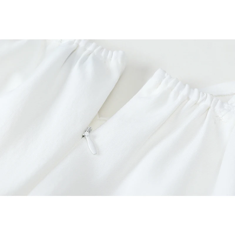 

White Suspender Dress Women's Ruffle Edge Pleated Design High Waist V Neck Dress 2021 Summer Korean Sweet Cute Vestido Mujer