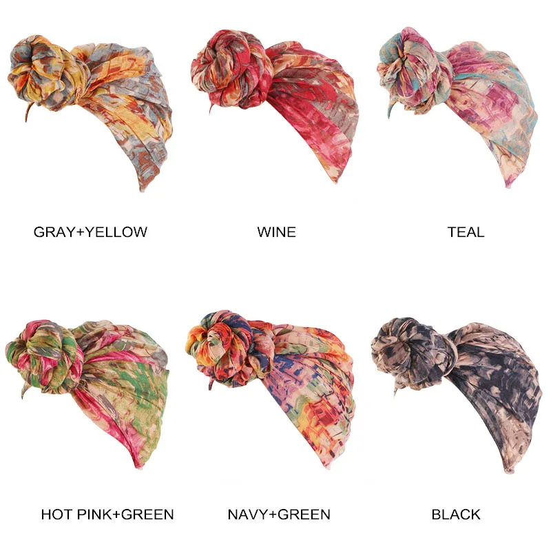 New women Big Flower turban Chemo Cancer Cap headwrap bandana cap Head Wrap Stretch Long Hair Scarf headscarf Turban Tie
