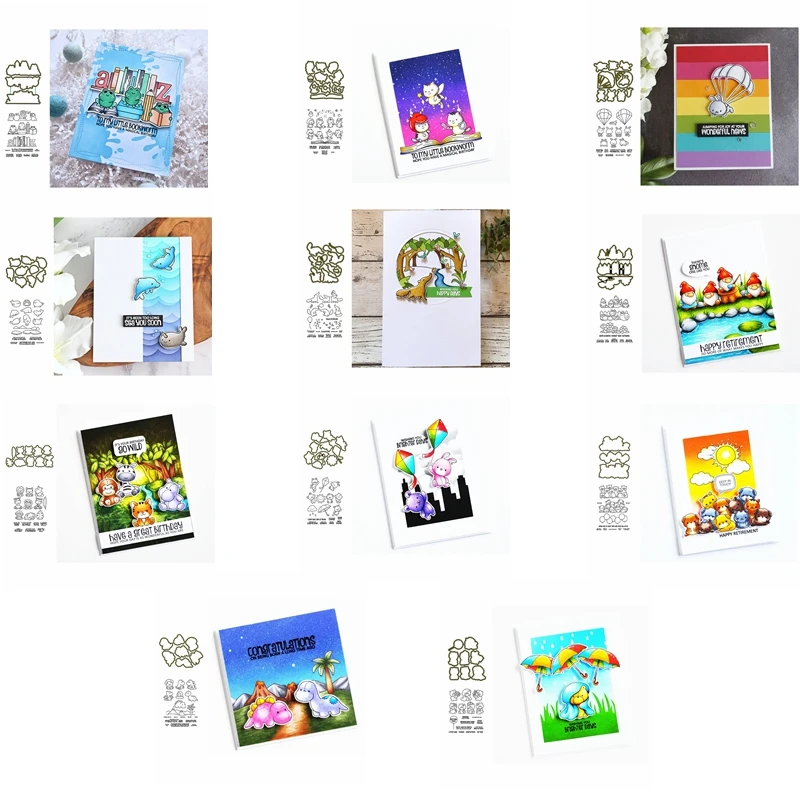 Красочные штампы и в виде животных для изготовления открыток 2020 прозрачные