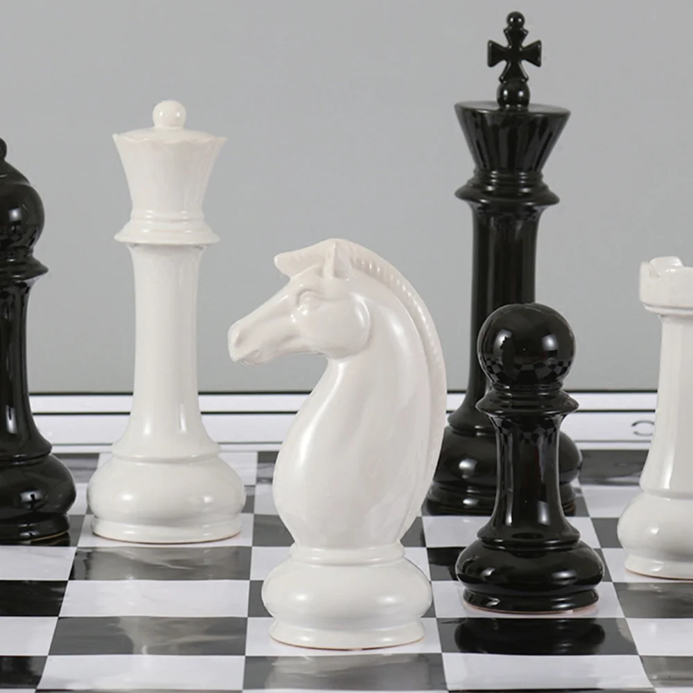 

6pcs Chess Decoration Black Ceramic Chess Adornment Office Chess Ornament