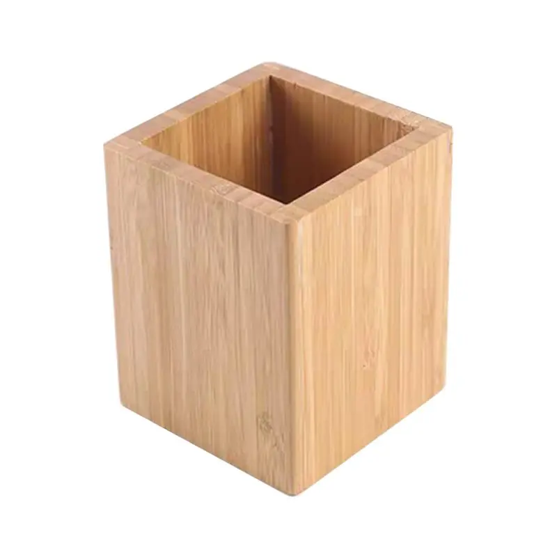 

Bamboo Pen Pencil Holder Makeup Brush Storage Office Desktop Stationery Organizer Square Container