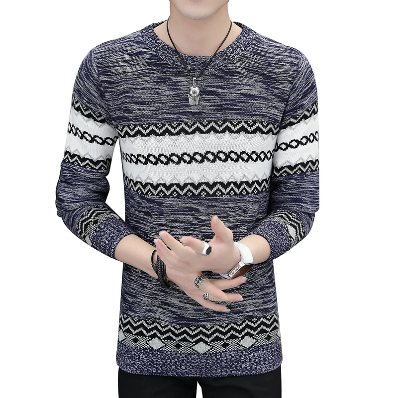 

Men's Autumn Fashion Casual crocheted striped Color Block thin Knitwear Jumper Pullover Sweater men masculino jersey clothes
