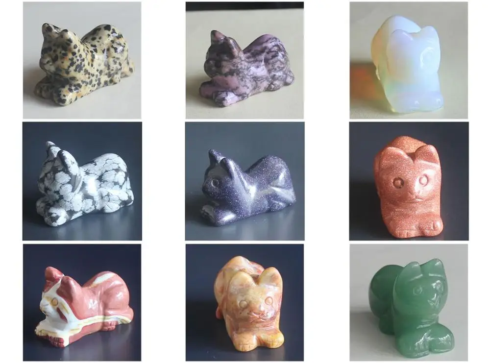 

Hand Carved Mixed gemstom crystal cat Figurine Animal Carving