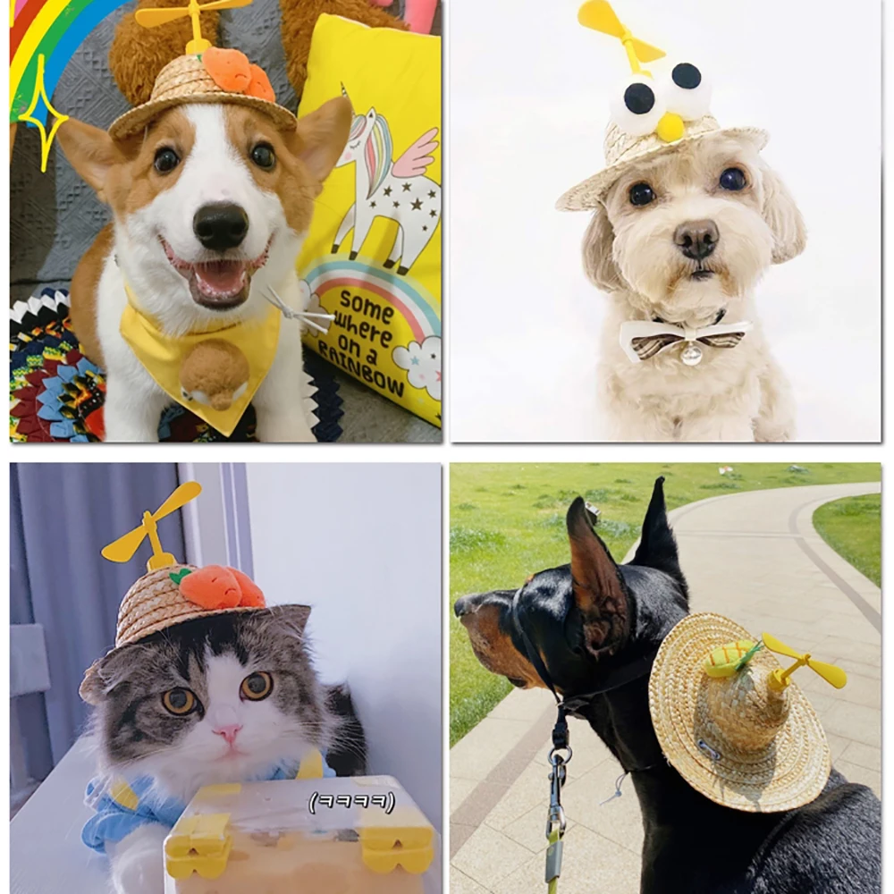 Милая шапочка для кошки Косплэй соломы Шапки шапка собак игрушка бамбуковая