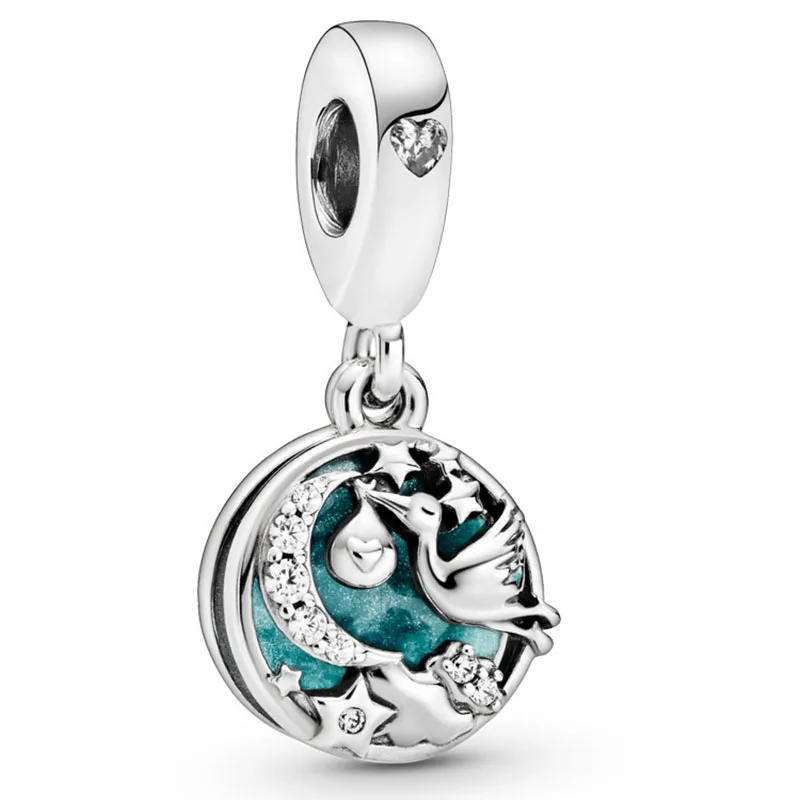 

2020 New 925 Sterling Silver Creative White Stork And Shining Star Pendant Fit Pandora Women Bracelet & Necklace Diy Jewelry