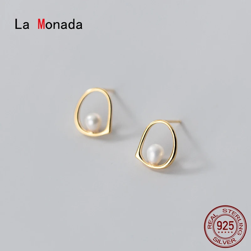 

La Monada Women Silver Earrings 925 Stud Irregular Synthetic Pearl Earrings For Girls Stud Earrings Korean Women Jewelry Female