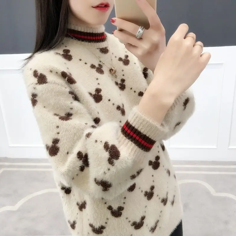 Женские Длинные Пуловеры и свитера с рисунком Микки Мауса 2019 джемпер оверсайз