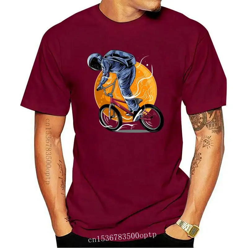 

New Astronauts Ride Bicycles On The Moon Gift Cartoon Graphic Cool Short Sleeve T-shirt Top