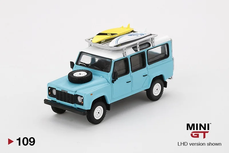 Мини GT 1:64 Land Rover Defender 110 светильник голубой с доской для серфинга LHD литая модель