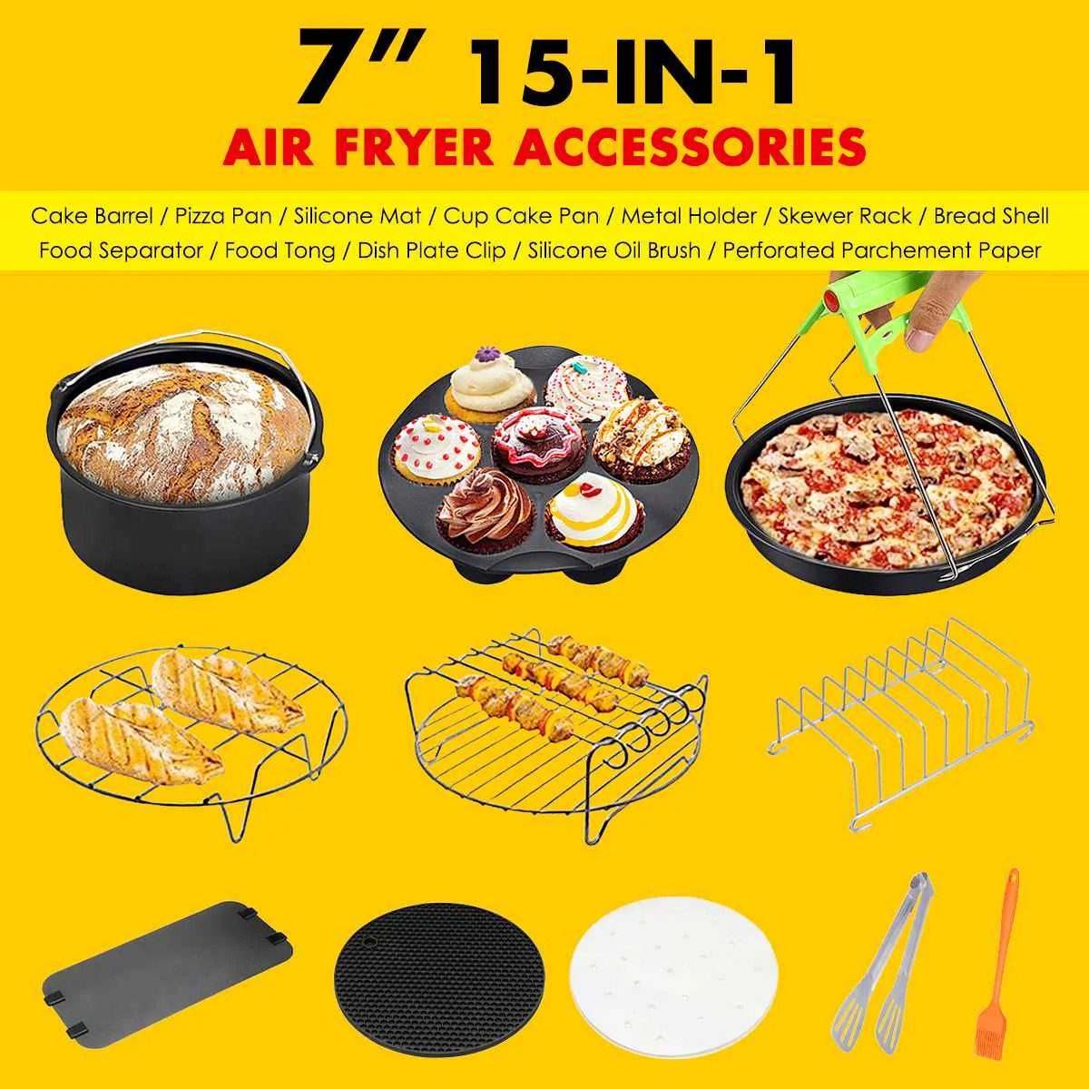 

12Pcs 7'' Air Fryer Accessories Set Pizza Pan Chips Baking For Philips 3.2-6.8QT Air Fryer Kitchen Cooking Tools for Party