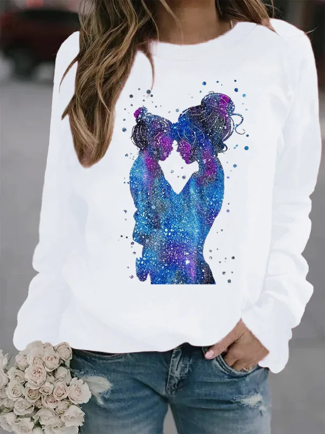 

Mom Baby Printed Hoodies Women Fleece Long Sleeve O Neck Loose Sweatshirt Girls Women Hoodie Pullovers Winter