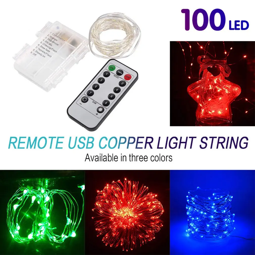 

10 Meters Copper Wire Two Wires 8 Function Remote Control 3AA Battery Box Copper Wire String Led Battery Light String