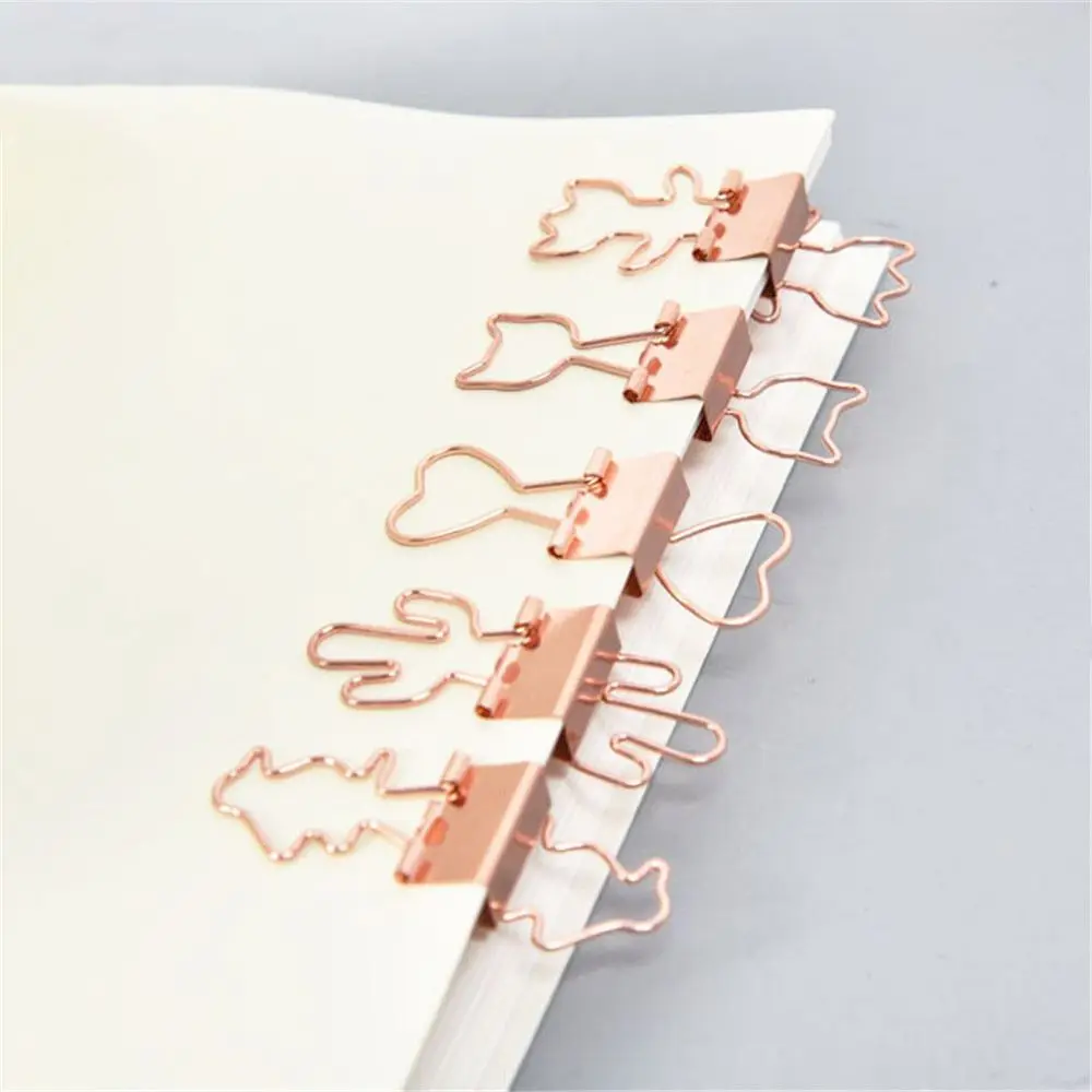 

10pcs Cartoon Cat Rose Gold Color Metal Binder Clips Kawaii Stationery Hollow Out Receipt Bills Clips Office School Supplies