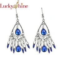 luckyshine new fashion retro bohemian style long paragraph zircon dangle earrings for womens blue charms earrings gifts 2020