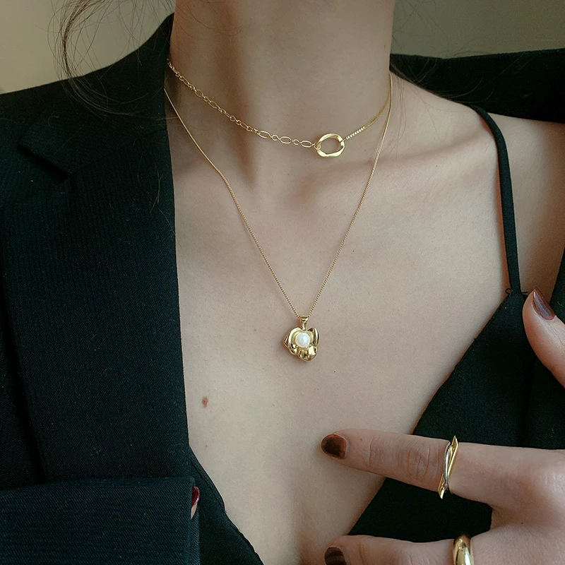 

925 Sterling Silver Floral Pearl Choker Necklace Gothic Punk Designer Runway T show Club Cocktail Party Boho Japan Korean INS