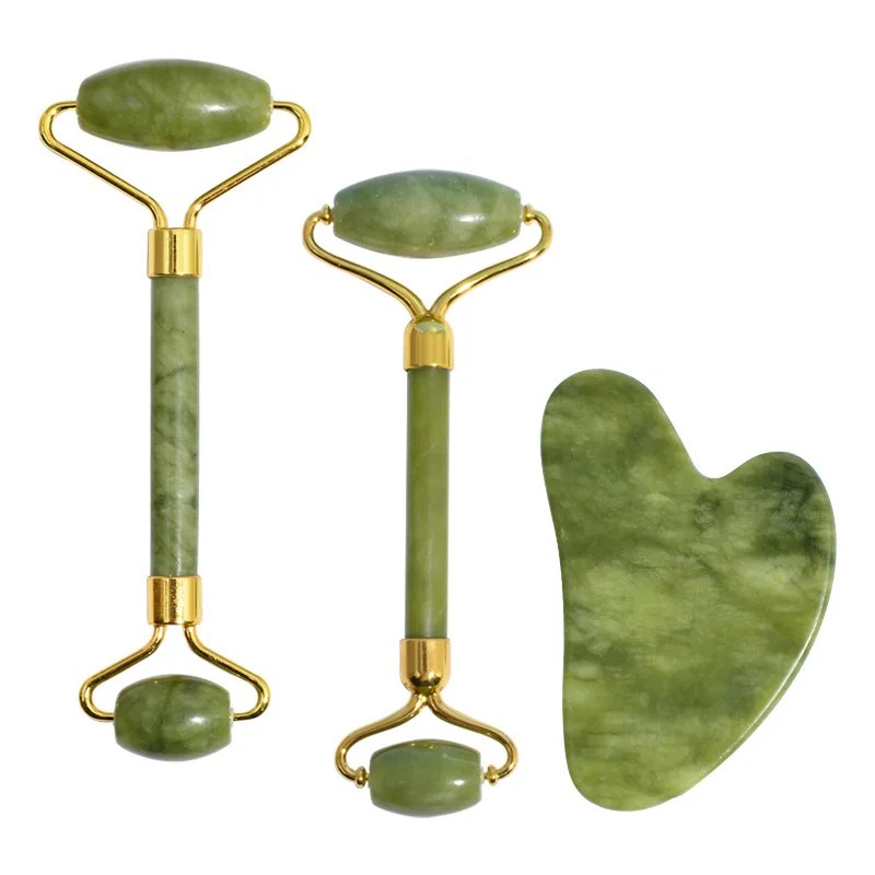 

Массажер гуаша нефритовый для ухода за кожей лица, массажер роликовый с натуральным камнем для гуаши для похудения, 2 шт.