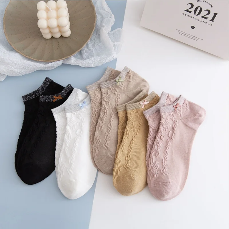

Socks Women Spring And Summer Boat Socks Three-Dimensional Twist Bow Cute Japanese Women's Socks Shallow Mouth Socks College Sty