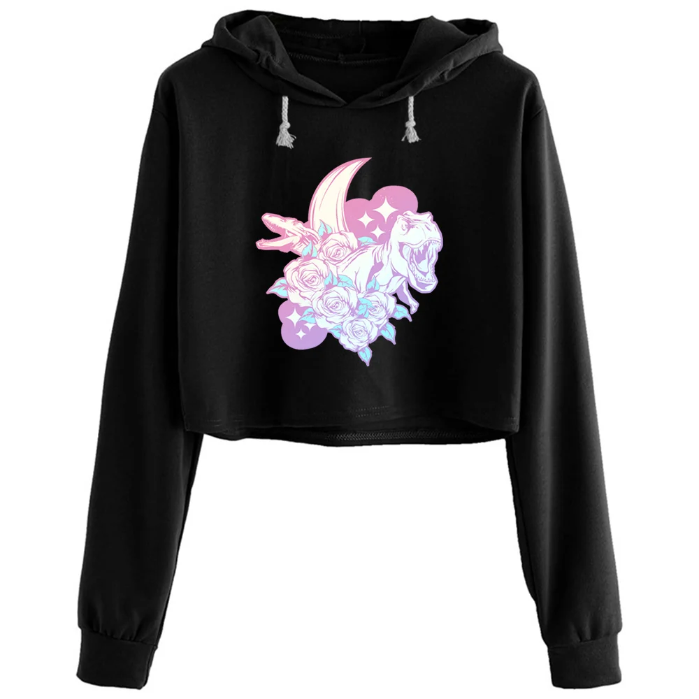 

Pink Trex In Pastel Goth Vaporwave Aesthetic Style Crop Hoodies Women Aesthetic Kpop Korean Y2k Pullover For Girls