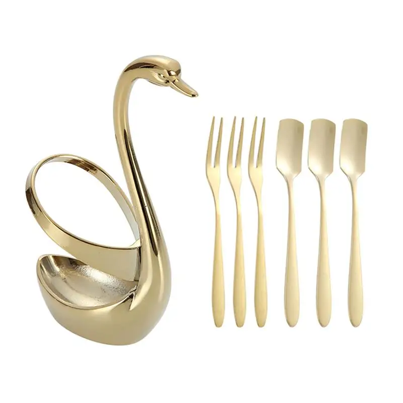 

Stainless Steel Long Handle Scoops Serving Forks Set With Holder For Dessert Spoon Household Cafe Teaspoons Coffee Spices