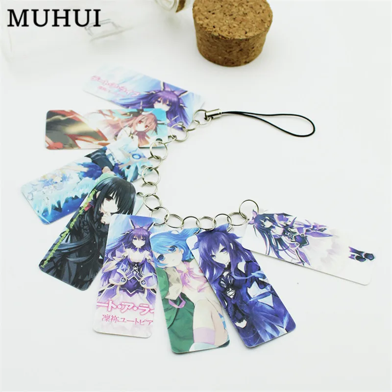 

Anime DATE A LIVE Photo Pvc Card String Keychain 8 pcs Cards/string Women Bag Accessories Key Chain Jewelry Chaveiro Llaveros