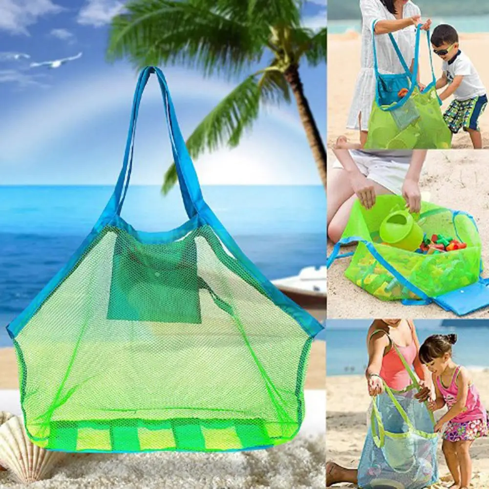 

Portable Mesh Bag Kids Beach Toys Clothes Towel Package, Big String Bag Shell Sand Digging Tool Kit, Baby Toy Storage Package