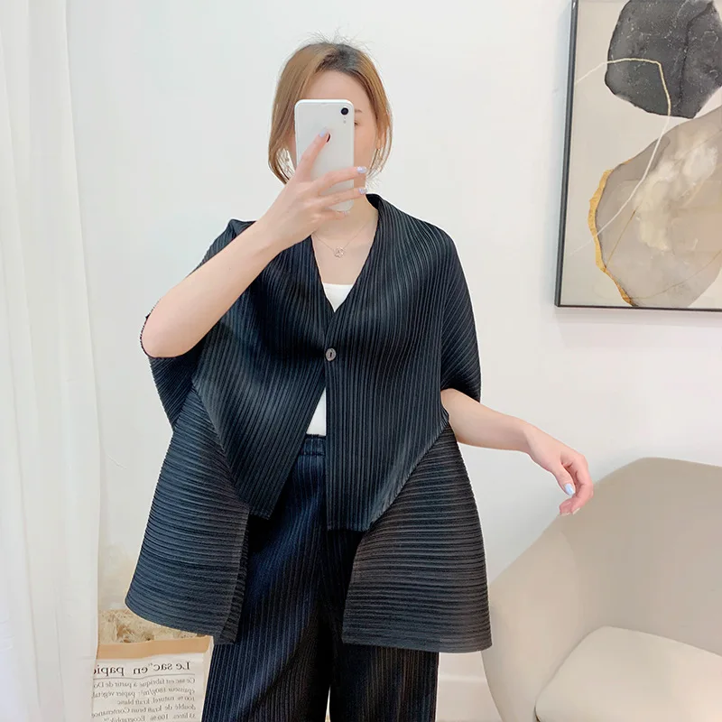 

TVVOVVIN 2021 Summer Fashion Large Size Cardigan Coat Irregular Solid Color Loose Female Casual Pleated Jacket SONQ