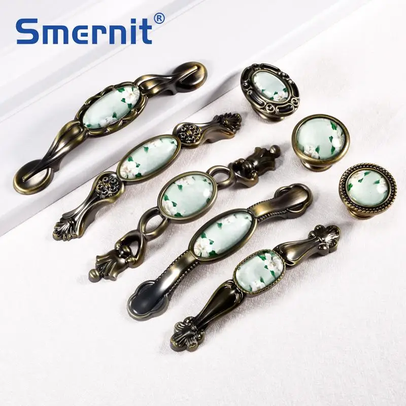 Ретро ручка для мебели с цветами элегантные винтажные бронзовые ручки и