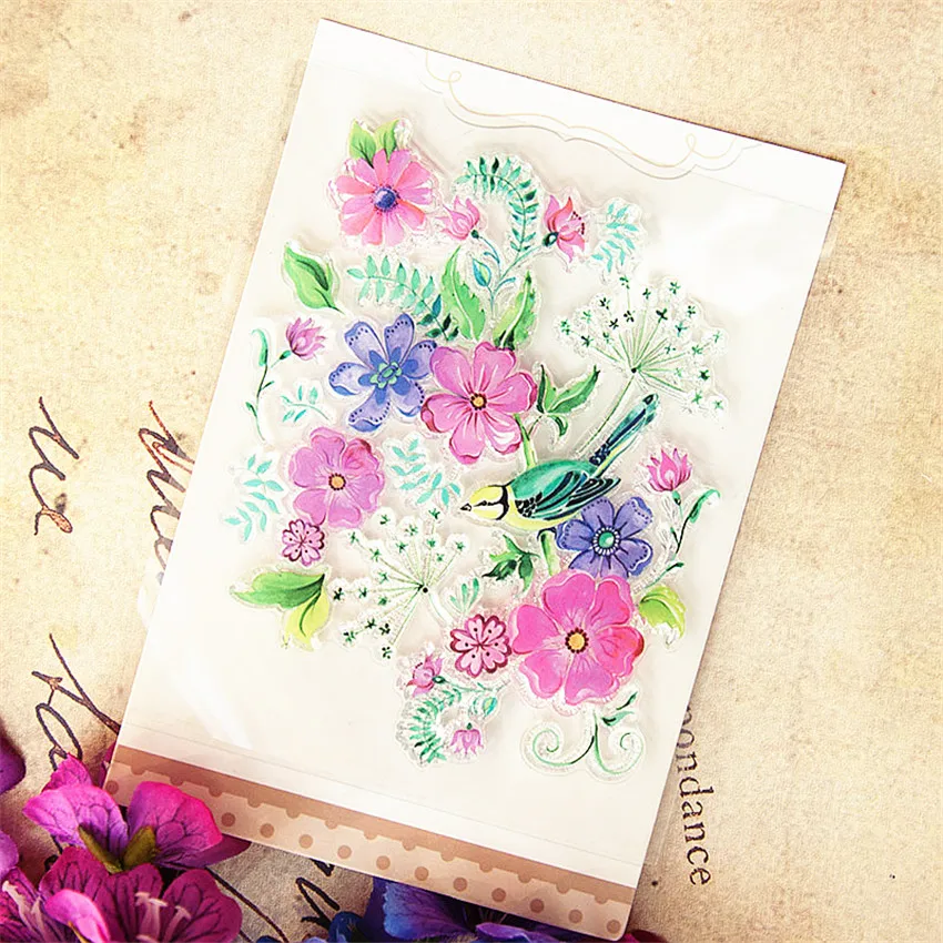 

13x11cm Colorful flowers Transparent Clear Stamps Silicone Seals Roller Stamp DIY scrapbooking photo album/Card Making Easter