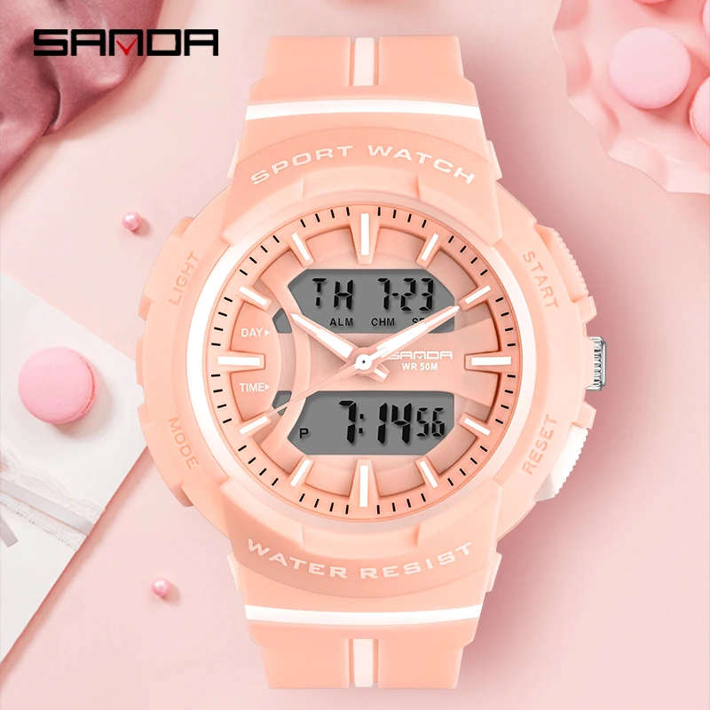 Цифровые спортивные часы Sanda водонепроницаемые ударные цветные деловые мужские