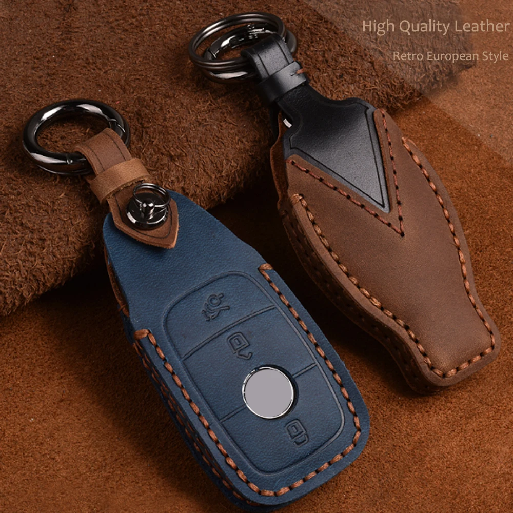 

Hight Quality Leather Car Key Cover Case Shell Bag Protective Key Ring For Mercedes Benz 2017 E Class W213 2018 S Class Styling
