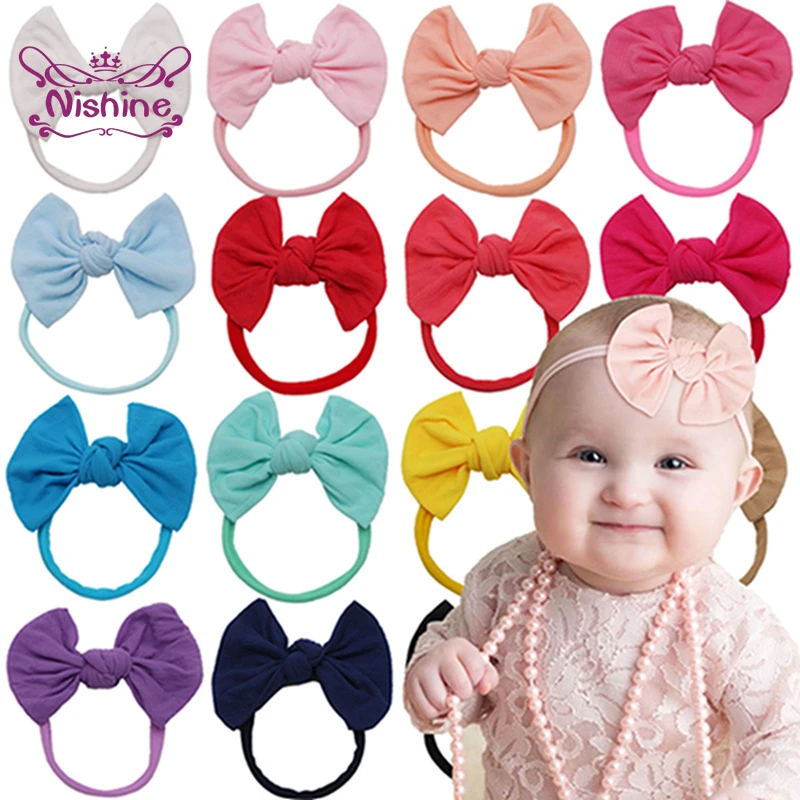 

Nishine Solid Color Handmade Bowknot Toddler Hairband Fashion Traceless Nylon Headband Sweet Kids Hair Accessories Photo Props