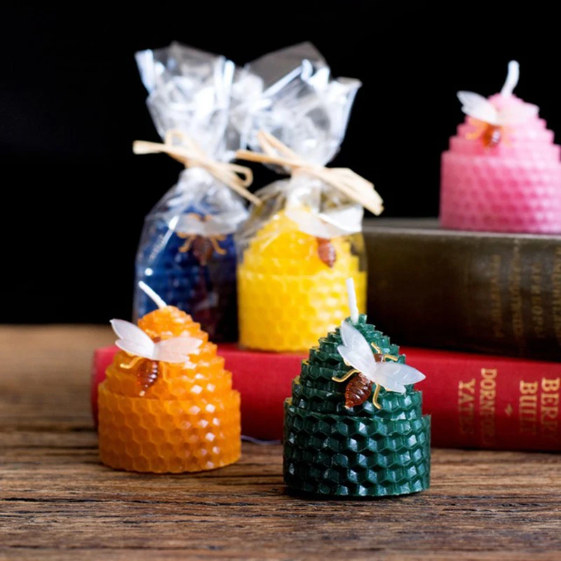 

Little Bee Natural Beeswax Handmade Candle Living Room Bedroom Home Furnishings Retro Pagoda Smokeless Candle Kid Festival Gift