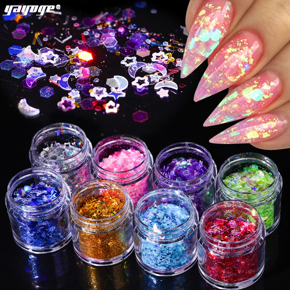 

Yayoge 1 box Holographic Nail Glitter Mix Star Round Heart Colorful Sequins Irregular Sequins 3D Nail Art Decor