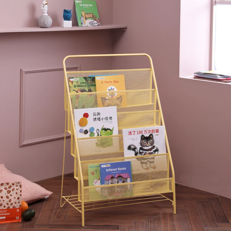 

Nordic children's wrought iron bookshelf student picture book rack office simple multi-layer magazine rack floor storage rack