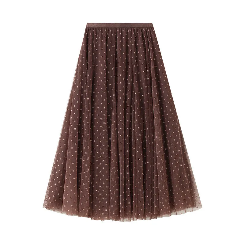 

Casual High Waist Skirt Women Slimming Gauze Stars Pattern Skirts Female Vintage Skirt