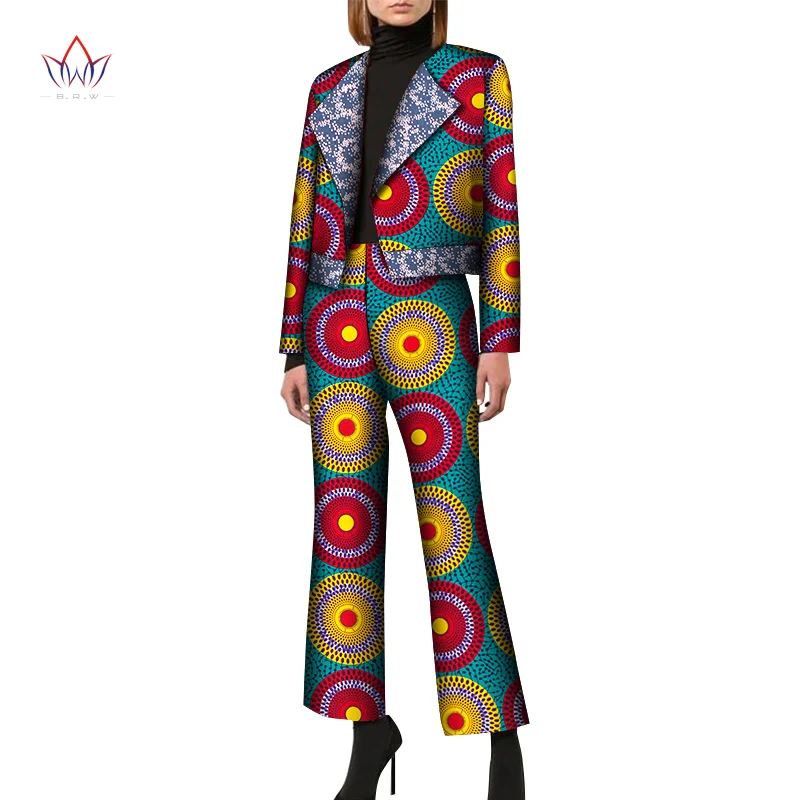 New BintaRealWax African Clothes for Women Cool Blazer Tops and Pant African Women Print Wax Suits Work Party WY8644