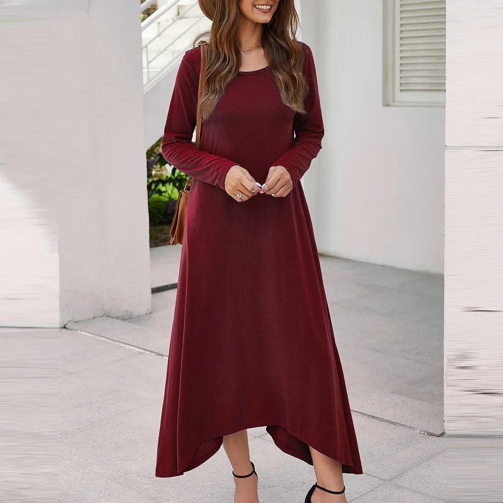 Женское длинное платье с запахом повседневное однотонное асимметричное длинным