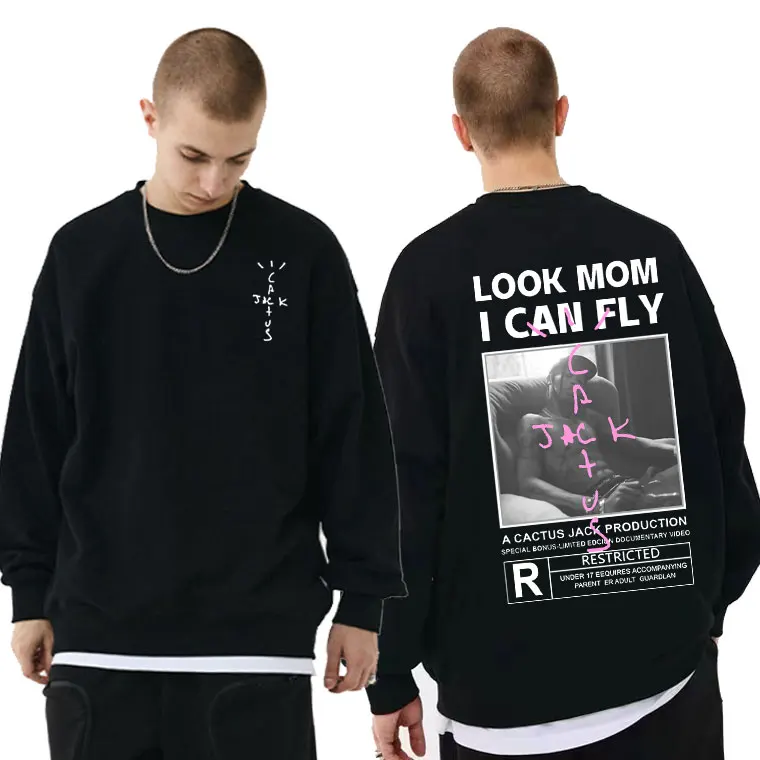 

Personality LOOK MOM I CAN FLY Letter Logo Print Pullovers Cactus Jack Pullover Travis Scott Men Women Harajuku Sweatshirt Tops