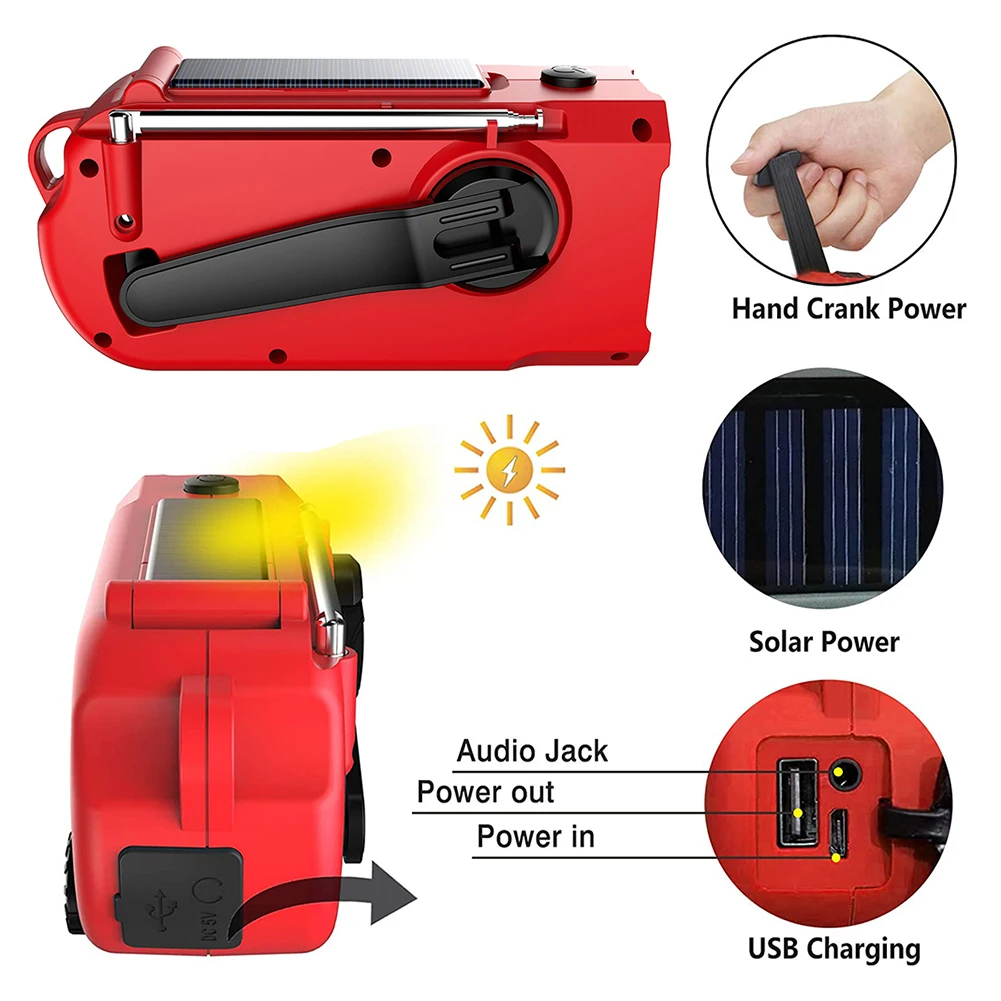 5000mah Portable Radio Hand Crank Solar Usb Charging Fm Am Wb Alert Emergency Weather With Led Flashlight Torch   | Электроника