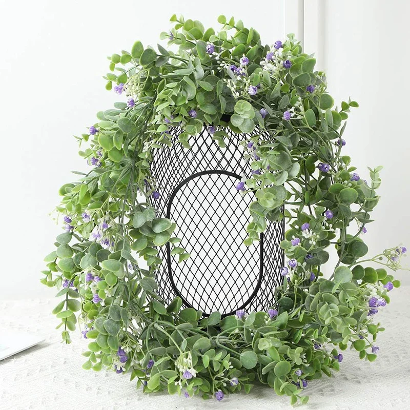 

Artificial Eucalyptus Garland Faux Silver Dollar Eucalyptus Leaves with Purple Flower Vines for Greenery Garland Table
