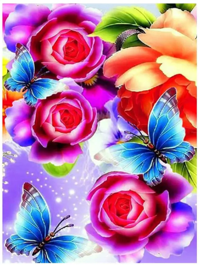 Цветы алмазная живопись бабочки роза горный хрусталь вышивка мозаика наклейки