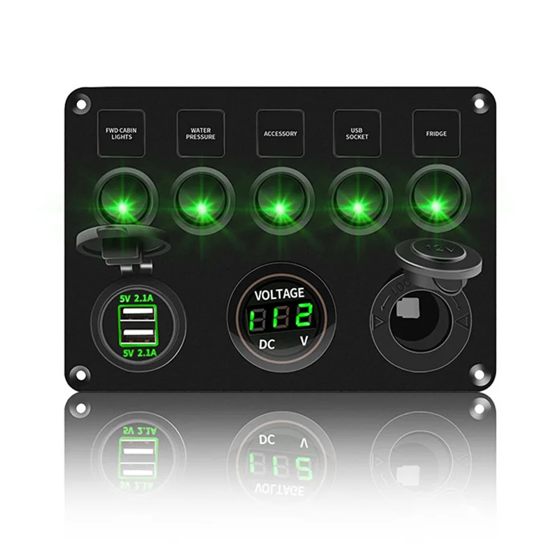 5 банды выключатель Панель Dual USB Порты и разъёмы 12V Выход Комбинации
