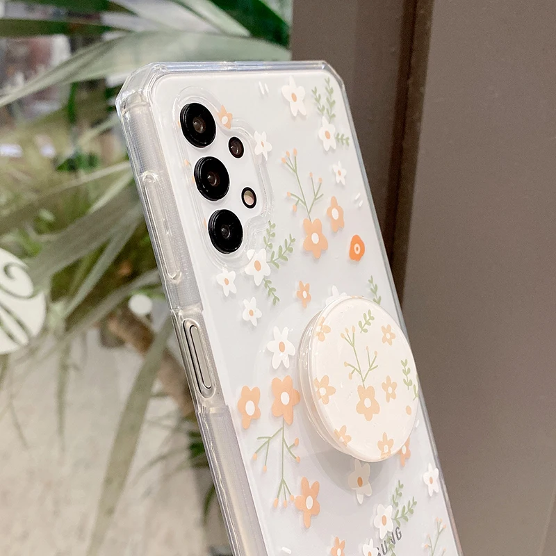 cartoon flower tpu clear bracket phone case for samsung s21 s20 s10 plus a52 a72 a32 a10 note 20 10 cute floral shockproof cover free global shipping