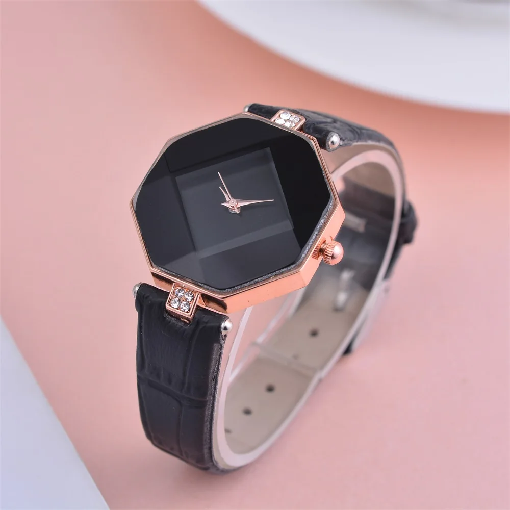 Женские наручные часы огранка камня геометрические Хрустальные кожаные