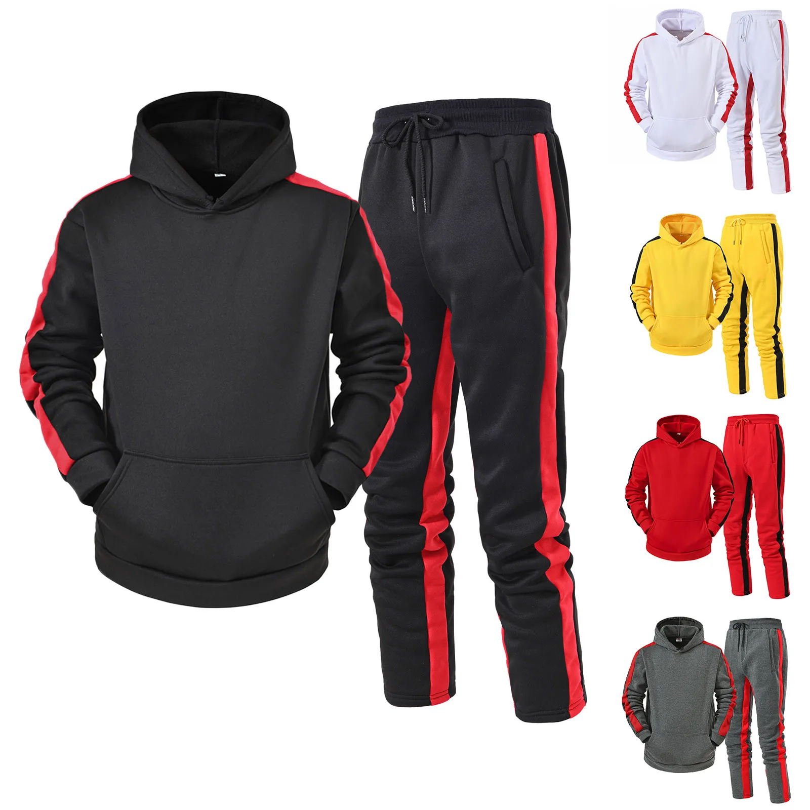 

Men's Sets Autumn And Winter Leisure Splice Sweater Pants Sports Suit Fashionable Design Outdoor Walking Suit Ensembles Homme