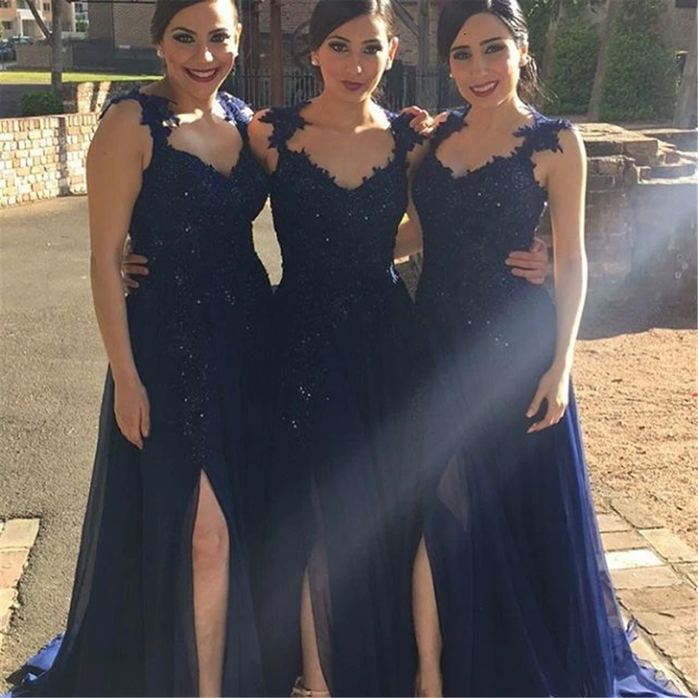 

Applique Bridesmaid Dresses A Line Gown Sweetheart Thigh-High Slits Floor-Length Chiffon Prom Party Gown