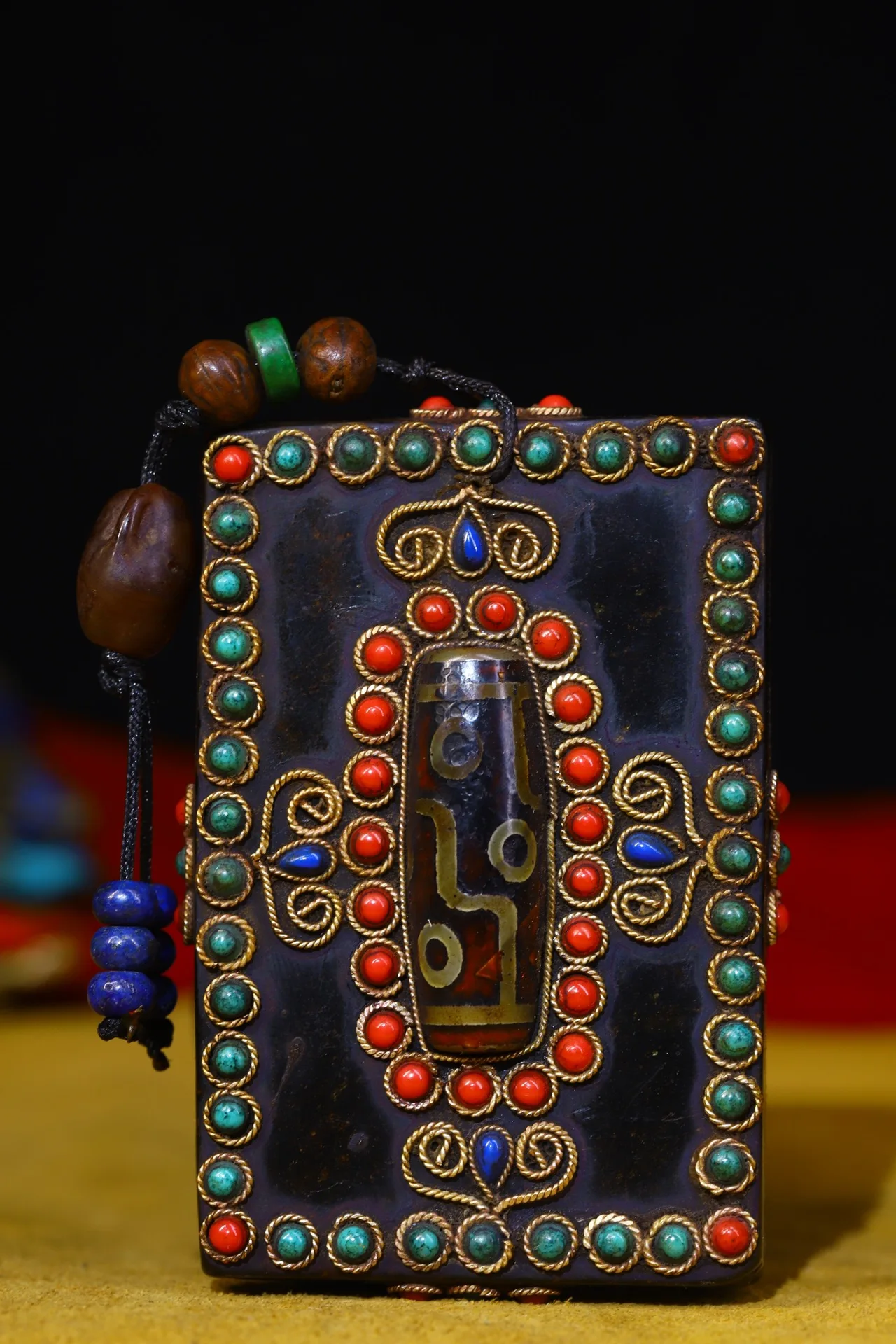 Goede Tibet Boeddhisme Natuurlijke Meteoriet Tracing Filigraan Mozaïek Gem Dzi Mannen En Vrouwen Dubbele Training Happy Boeddha Hanger Amulet