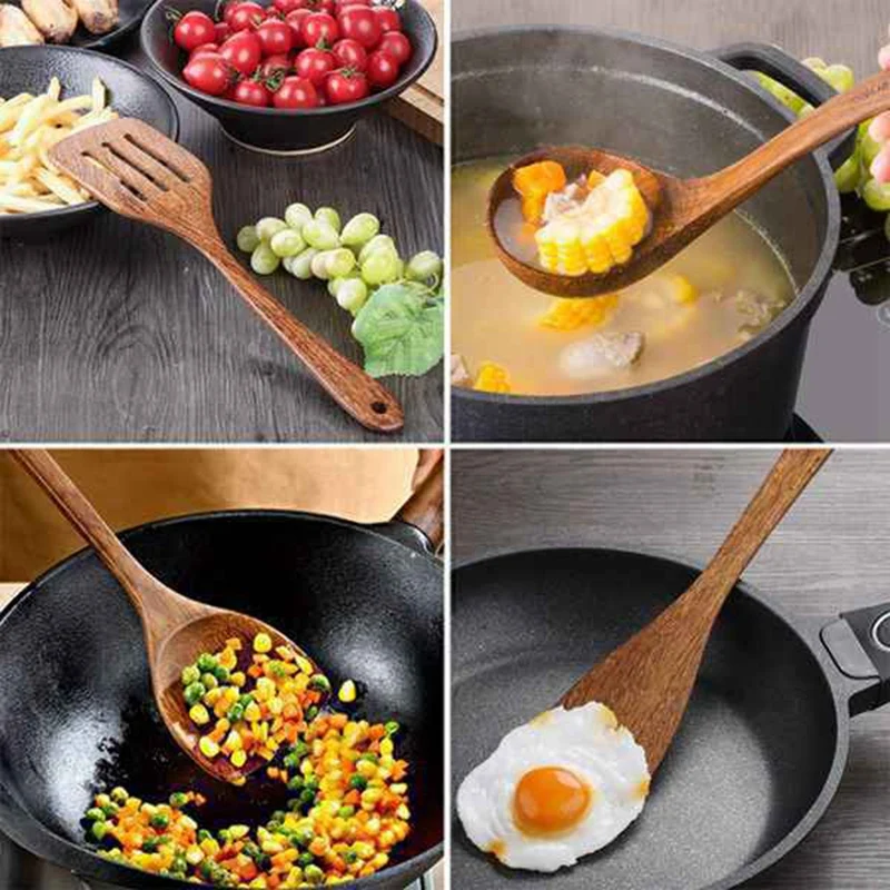 

Wooden Cooking Utensils Set,Natural Wooden Kitchen Utensils Set Wooden Spoons Non-Stick Wooden Spatula Sets for Cooking