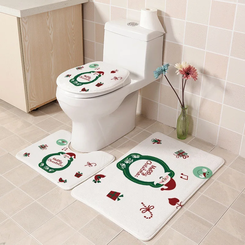 Christmas snowman Новое сиденье для унитаза из трех частей, фланелевый напольный коврик, подушка для унитаза, коврик для ванной комнаты, WC, украшение для дома, Рождественский олень - Цвет: Christmas snowman